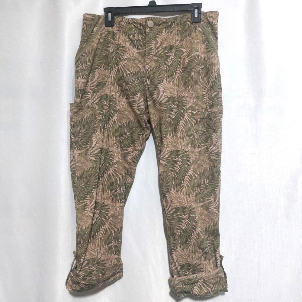 Democracy Womens 14 Flex-ellent Pants Palm Leaf Crop Capri Utility Cargo Green